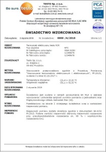 Świadectwo Wzorcowania PCA (Temperatura)